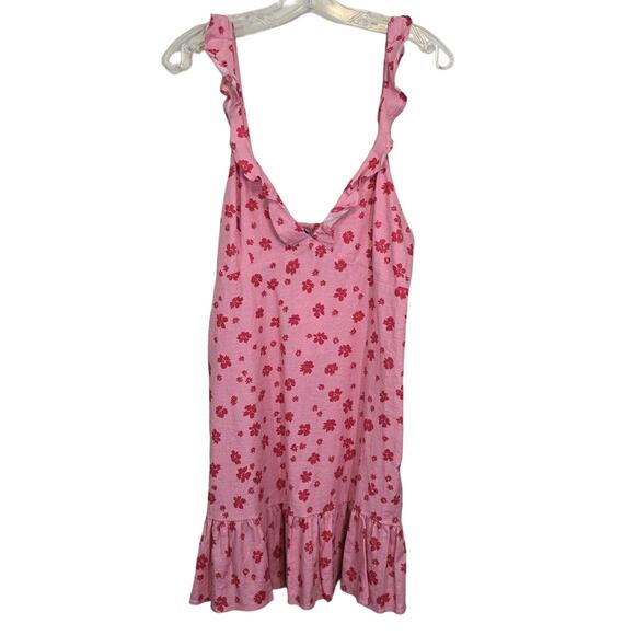 Zara Women's Floral Pink Ruffled Linen Blend Mini Dress Pink Size Large New FLAW - Picture 2 of 10